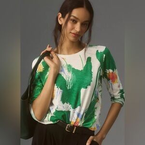 Maeve Green Floral Long Sleeve Top